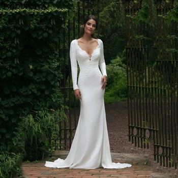 RODDRSYA V Yaka Mermaid düğün elbisesi Beyaz Dantel Aplikler gelin elbiseleri Illusion Backless robe de mariée bohème Custom Made
