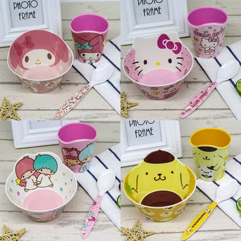 Sanrio Hello Kitty My Melody Pom Purin Sevimli Karikatür Çatal Çocuk çorba kasesi Su Bardağı Kaşık Çatal 3 Parça Takım Elbise çocuk Çatal Bıçak Takımı