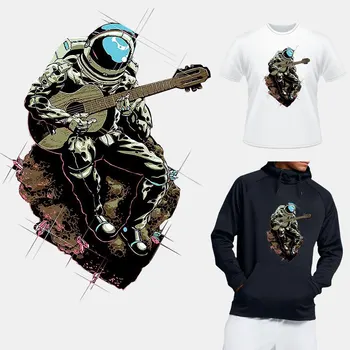 Serin Spaceman Demir On Yamalar Giyim İçin Gitar Çalmak Termo Etiket Çizgili Giysi T-Shirt Kot Yama DIY Aksesuarları