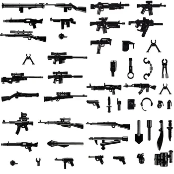 Seti WW2 Blokları Tabanca Keskin Nişancı Tüfeği Silahlar Silahlar Stun Bombası Askeri Araçları Kürek Kelepçe Parçası yapı tuğlaları Çocuk Oyuncakları