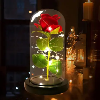 Sevgililer Günü Hediyesi Kız Arkadaşı için Ebedi Gül led ışık Folyo Çiçek Cam Kapak Anneler Günü Düğün iyilik Nedime Hediye