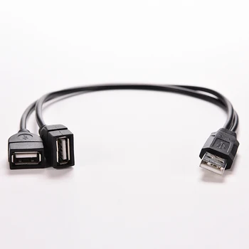 Siyah USB 2.0 Uzatma Kablosu 1 Kadın 2 Çift USB Erkek Veri Hub Güç Adaptörü Y Splitter USB Şarj Güç kablo kordonu