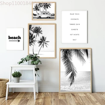 Siyah ve Beyaz Plaj manzara Tuval Boyama Palmiye Ağaçları Ve Baskılar Duvar Resimleri Duvar Dekorasyon Ev Oturma RoomPosters