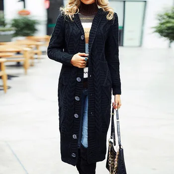 Sonbahar Kış Yeni Avrupa Ve Amerikan Kadın Giyim Saf Düğme Pocket Şapka Kazak Hırka Moda Eğlence Gevşek Genişletilmiş Ceket