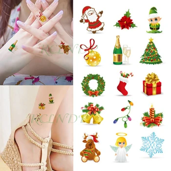 Su geçirmez Geçici Dövme Noel Baba Noel ağacı hediye kar dövme flaş dövme sahte dövmeler çocuklar için kız çocuk 4