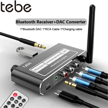 Tebe Kablosuz DAC Dönüştürücü Bluetooth 5.2 Alıcı Ses Koaksiyel R / L 3.5 mm Aux Adaptörü ile U Disk Oynatma Mic IR Uzaktan Kumanda
