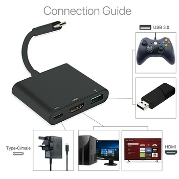 Tip-C HDMI uyumlu USB 3.0 Dönüştürücü 3 in 1 Adaptör Tipi C USB 3.0/Tip-C Ses Video Dönüştürücü Macbook Pro için