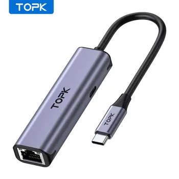 TOPK LH - 21 Hub USB C Ethernet Ağ Adaptörü 2 in 1 Tip C RJ45 ve USB C dizüstü bilgisayar adaptörü Macbook USB Ethernet Ağ Kartı