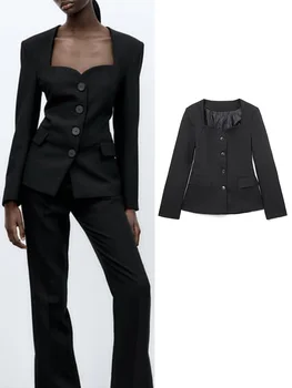 TRAF Bayanlar Blazer Ceketler 2022 İlkbahar Sonbahar Katı Ofis Kıyafetler Mont Tek Göğüslü Uzun Kollu Şık Dış Giyim