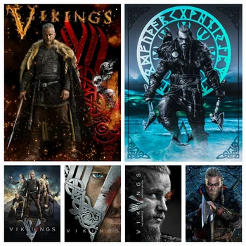 Tv Serisi Vikings Karakter Ragnar 5D DİY Elmas Boyama Nakış Kare Yuvarlak Çapraz Dikiş Rhinestones Mozaik Ev Dekor