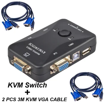 USB 2.0 VGA SVGA KVM Anahtarı Switcher Adaptörü 2-in-1-out Splitter Kutusu +1.5 M/3M Kablo pc bilgisayar Klavye Fare paylaşımı