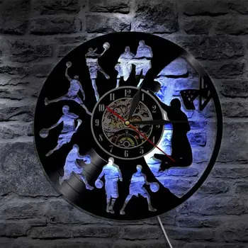 Vinil Kayıt duvar saati 7 Farklı LED Aydınlatma Değişimi Dekoratif Erkek Odası Basketbol Saatler Duvar Saati Ev Dekor