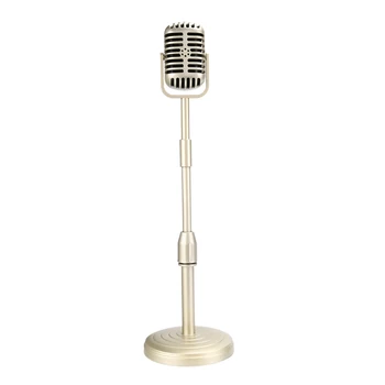 Vintage Masaüstü Mikrofon Prop Modeli İle Ayarlanabilir Yükseklik, Klasik Retro Tarzı Mikrofon Standı Sahte Mikrofon Prop