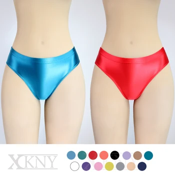 XCKNY saten parlak Külot seksi yağ ipeksi cilt iç çamaşırı düşük belli bikini unisex Yoga spor eğitimi golssy pantolon