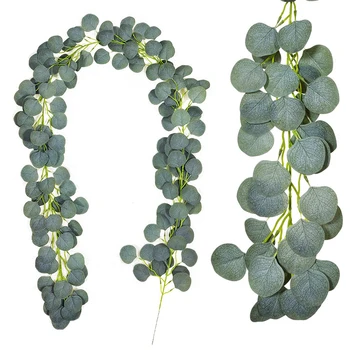 Yapay Okaliptüs Garland Yeşillik İpek Yapraklar Sarmaşıklar Sahte Gümüş Dolar Okaliptüs Bitkiler Düğün Parti Ev Dekorasyon İçin
