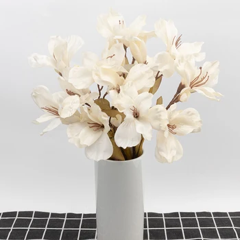 Yapay Zambak İpek Çiçekler Açan Sahte Çiçekler Şube DIY Düğün Centerpieces Dekor Sonbahar Bahçe Ev Dekorasyon Beyaz