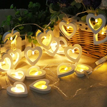 Yaratıcı 1.5 m ahşap kalpler sevgililer günü için Led dize ışıkları dize ışıkları noel dekorasyon odası ışıkları dekor 10 ışıkları