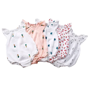 Yaz Yenidoğan Bebek Bebek Kızlar Romper Muslin Pamuk Keten Bebek Romper Playsuit Tulum Moda Bebek Giyim