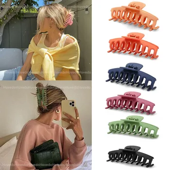 Yeni Düz Renk Büyük Pençe Klip Yengeç Barrette Kadınlar Kızlar için Saç Pençeleri Banyo Klip At Kuyruğu Klip saç aksesuarları Hediye Şapkalar