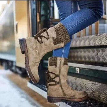 Yeni Kadın Kış Orta Buzağı Çizmeler Akın Kış Ayakkabı Bayanlar Moda Kar Botları Ayakkabı Uyluk Yüksek Süet Sıcak Botas Zapatos De Mujer