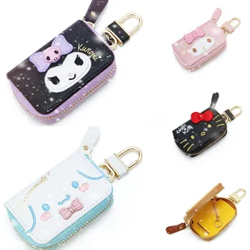 Yeni Sevimli karikatür Kawaii Kuromi Mymelody Cinnamorol Cüzdan Araba anahtar çantası KT kedi PU Deri Fermuar Küçük çanta Anahtar saklama çantası