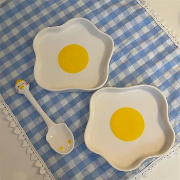 Yenilik seramik tabak Güzel Kızarmış Yumurta Şekli Öğleden Sonra Çay Tatlı Tabağı Kahvaltı Salata Meyve Tepsisi Yaratıcı Sofra Yemekleri