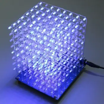 Ücretsiz Kargo Fabrika Fiyat Promosyon!!! 8x8x8 LED küp 3D ışık kare mavi LED elektronik DIY kiti temperli yeteneği