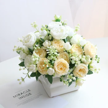 5 Kafaları Farsça Güller Yapay Şakayık Buket Ev Düğün Dekorasyon Oturma odası masası Dekorasyon Sahte Çiçekler Nanairo