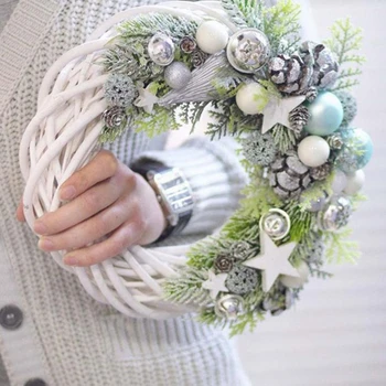 Beyaz / Gri Hasır Çelenk Dekor Noel Rattan Asma Yüzük Çiçek Hoop Doğal Süsler Zanaat Aksesuarları DIY Garland Gi