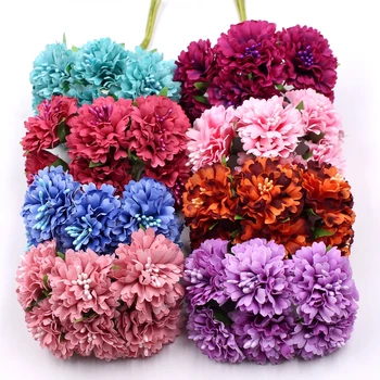 Kadife çiçeği 6 adet / grup 3.5 cm mini papatya çiçek buketi yapay çiçek düğün dekorasyon dıy zanaat ev dekorasyon aksesuarları
