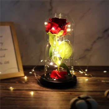 Yapay Ebedi Gül led ışık Kubbe Galaxy Gül Çiçek Cam Kapak Sevgililer Doğum Günü Yıldönümü noel hediyesi
